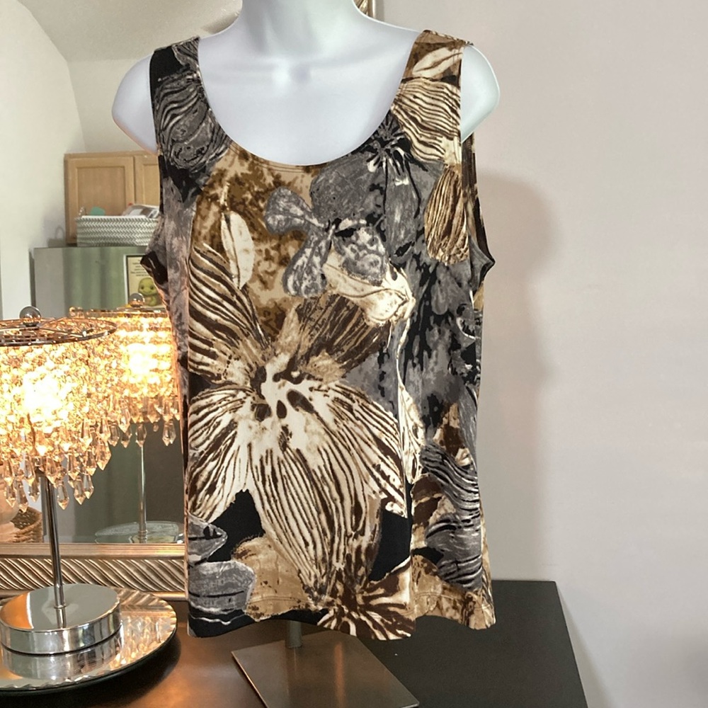 Chico's Tan and Gray Sleeveless Graphic Tank Top